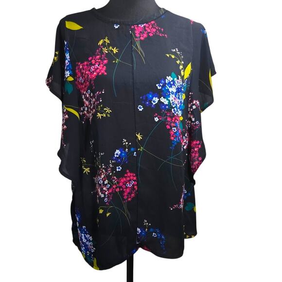 Worthington Black Floral‎ Flutter Sleeve Blouse – Size XL22 - Picture 8 of 8